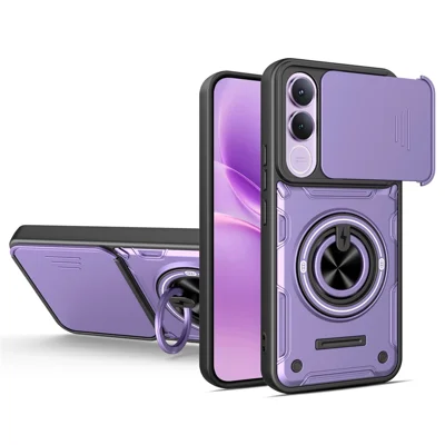Cover magnetico per vivo V70 FE 5G con scorrimento della fotocamera, custodia in TPU+PC con supporto girevole - Viola