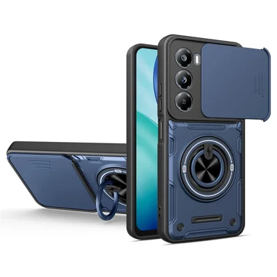 Funda magnética para itel A100 4G con cubierta deslizante para cámara, funda de teléfono TPU+PC con soporte giratorio - Zafiro