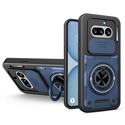 For Nothing Phone (4a) Magnetic Case Sliding Camera Cover TPU+PC Phone Cover with Rotating Kickstand - Sapphire
