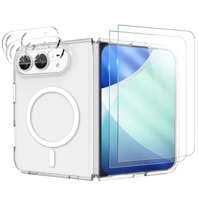  NORTHJO for iPhone Fold 5 in 1 Set Magnetic Case PC + TPU Phone Cover with 2 Front Screen Protector + 2 Lens Film - Transparent