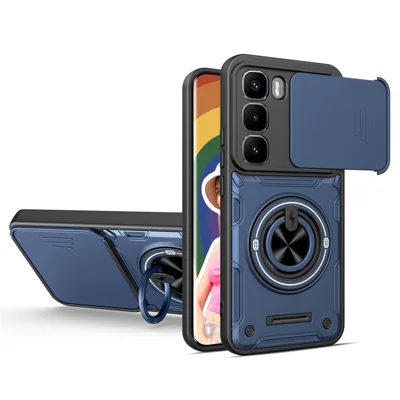 Für Infinix Hot 60 Pro 4G Magnetische Hülle Mit Verschiebbarem Kameradeckel TPU+PC Handyhülle Mit Drehbarem Ständer – Saphir