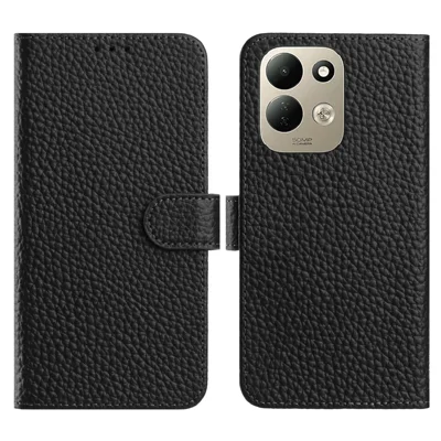  Voor Xiaomi Redmi 17 5G / Xiaomi Redmi 17 4G Hoesje Portemonnee Stand Litchi Structuur Echt Runderleer Flip Hoes - Zwart