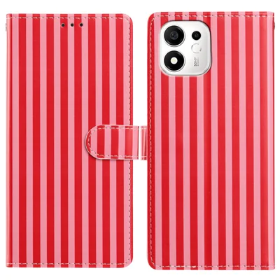 Etui portfelowe z klapką dla Honor X7e Plus 5G / Honor 600 Smart 5G, skórzane etui ze stojakiem i paskiem na nadgarstek, styl vintage z paskami - Czerwony