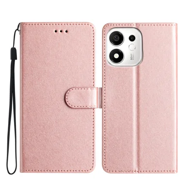 Etui portfelowe z folii skórzanej dla Honor X7e Plus 5G / Honor 600 Smart 5G, etui z zamkiem magnetycznym - złoto różowe