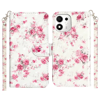  For Honor X7e Plus 5G / Honor 600 Smart 5G Wallet Case 3D Pattern Printed Leather Phone Cover with Strap - Roses