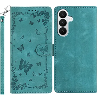  For Samsung Galaxy S27+ Case Garden Imprinted PU Leather Wallet Phone Cover with Wrist Strap - Green