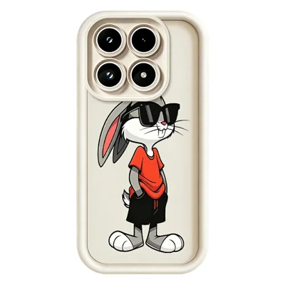 Dla Xiaomi 17 Obudowa TPU z Motywem Kreskowego Królika, Gumowana, Przeciwdziałająca Poślizgowi, Biała