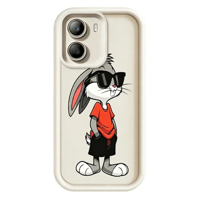 For Xiaomi Poco X7 Pro 5G TPU-hoes met cartoonkonijnpatroon, rubberachtig, antislip telefoonhoesje - Wit
