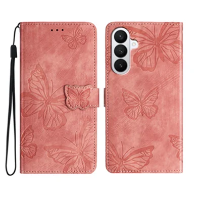  For Samsung Galaxy S27+ Case Butterfly Design Flip Wallet Leather Phone Cover Skin-Touch - Pink