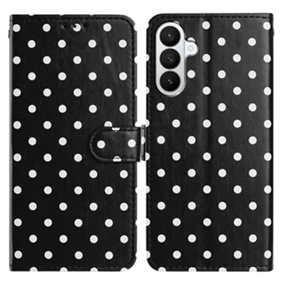 Per Samsung Galaxy S27 Custodia in Pelle con Motivo a Pois Portafoglio Supporto Folio Cover - Nero