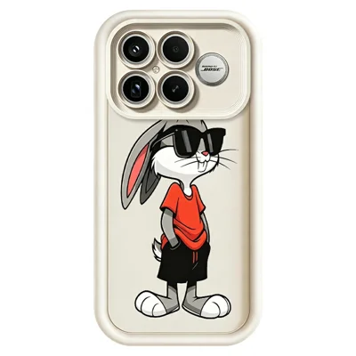 Für Xiaomi Poco F8 Ultra TPU Hülle Cartoon-Kaninchen-Muster gummierte rutschfeste Handy-Rückseite - Weiß