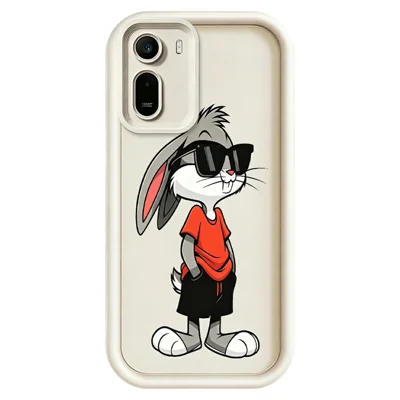 Capa TPU para Xiaomi Redmi A7 Pro 5G / A7 Pro 4G (171,56 mm) / Poco C85x 5G, Desenho de Coelho Cartoon, Superfície Emborrachada Antiderrapante, Capa Traseira para Telemóvel - Branco