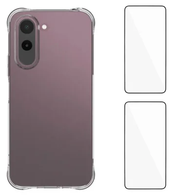  WANLONFENG voor OnePlus N6x 4G WL2-serie TPU-hoes 2,0 mm telefoonhoes met 2 stuks gehard glasfolies - Transparant