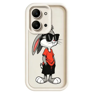 Coque TPU pour Xiaomi Redmi 15C 4G (Global) (171 mm) / Poco C85 4G (171 mm), motif dessin animé lapin, surface caoutchoutée antidérapante - Blanc