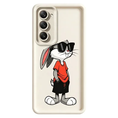 Capa Traseira para Telemóvel em TPU com Estampa de Coelho de Quadrinhos, Anti-derrapante com Superfície Aveludada, para Xiaomi Redmi 15 5G (Global) (169 mm) - Branco