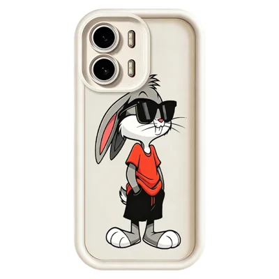 For Oppo A6x 5G  /  A6x 4G TPU Case Cartoon Rabbit Pattern Rubberized Anti-Slip Phone Back Cover - White