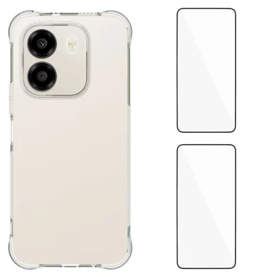 WANLONFENG pour Honor X6e 4G WL2 Série Étui TPU 2,0 mm avec 2 pièces Films en Verre Trempé - Transparent