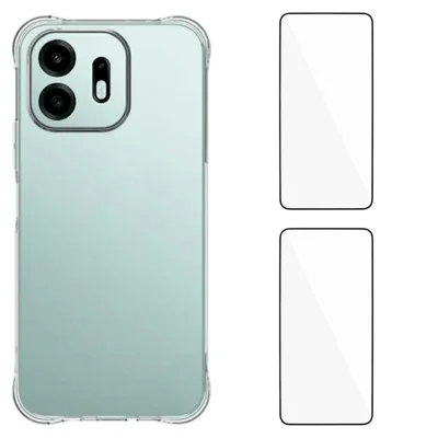 WANLONFENG voor OnePlus N6 4G WL2-serie TPU-hoes 2,0 mm telefoonhoes met 2 stuks gehard glasfolies - Transparant