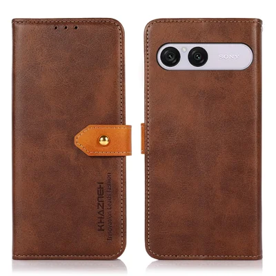 KHAZNEH Custodia Portafoglio per Sony Xperia 10 VIII con Chiusura Magnetica Oro, Cover Pieghevole con Supporto in Pelle con Effetto Cuoio - Marrone