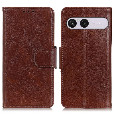 Cover per Sony Xperia 10 VIII in pelle scamosciata con texture Nappa a portafoglio - Marrone