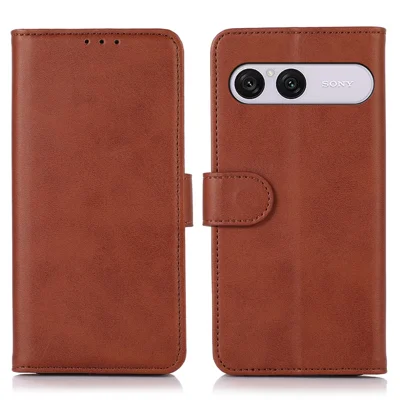 Cover per Sony Xperia 10 VIII con Portafoglio in Pelle con Texture di Pelle di Mucca e Supporto - Marrone
