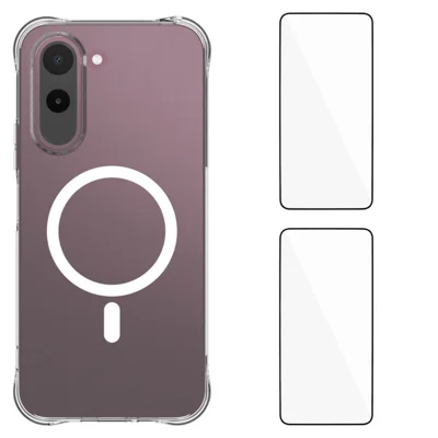  WANLONFENG voor OnePlus N6x 4G WL1-serie 2,0 mm magnetische hoes duidelijke TPU-telefoonhoes met 2 stuks schermbeschermfolie - Transparant