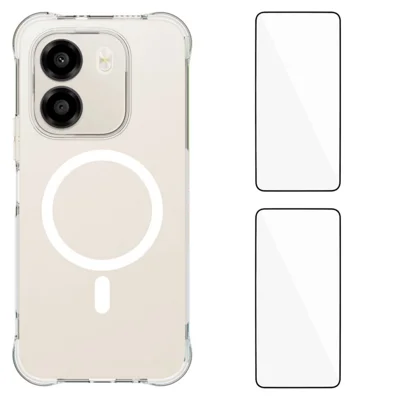 WANLONFENG pour Honor X6e 4G Série WL1 Étui Magnétique 2,0 mm Coque Arrière Transparente en TPU avec 2 Pièces de Films d'Écran - Transparent