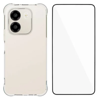 WANLONFENG pour Honor X6e 4G Série WL Coque de téléphone 2,0 mm en TPU avec film en verre trempé - Transparent