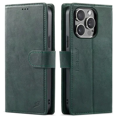 FIERRE SHANN FS032 For iPhone 14 Pro Max Case Magnetic Detachable PU Leather RFID Blocking Wallet Phone Cover - Green
