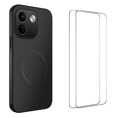  WANLONFENG na Xiaomi Redmi Note 17 Pro Max 5G / Xiaomi Redmi Note 17 Pro+ 5G TQ1 Seria Obudowa Magnetyczna Teksturowana pod Węglik, Pokrowiec PC TPU z 2 Foliami Ochronnymi - Czarny