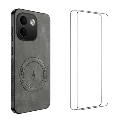  WANLONFENG til Xiaomi Redmi Note 17 Pro Max 5G / Xiaomi Redmi Note 17 Pro+ 5G SD-serie Magnetisk Case med Nappa-struktur PC TPU Telefonbeskyttelse med 2 stk. Skærmfilm - Grå