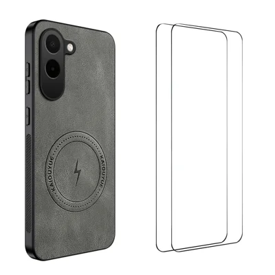 WANLONFENG voor OnePlus N6x 4G SD-serie magnetische hoes Nappa textuur PC TPU telefoonhoes met 2 stuks screenfilm - Grijs