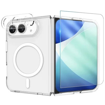 NORTHJO pour iPhone Fold Étui Magnétique PC + TPU avec Protecteur d'écran Avant + Film Objectif - Transparent