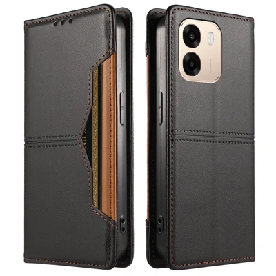  For Oppo A6x 4G / Oppo A6x 5G (India) / Oppo A6c 4G / Oppo A6t 4G / Oppo A6t 5G / Oppo A6 4G / Oppo A6 5G / Oppo A6s 4G / Oppo A6 Pro 5G (India) / Oppo A6k 5G / Oppo A6x 5G Wallet Case External Card Slot Magnetic Closing Leather Phone Cover - Black