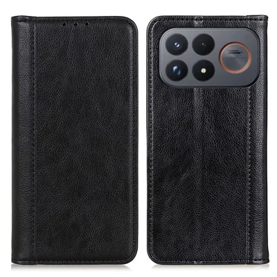 Coque de protection pour Xiaomi Poco F9 Ultra 5G / Redmi K100 Pro Max 5G, étui portefeuille en cuir split avec texture de type lychee, support intégré - Noir