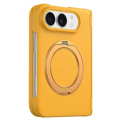 For iPhone Fold Magnetisk Case med Roterende Stand, PC Foldable Telefonbeskytter med Hårdnet Glas Skærmbeskytter - Gul