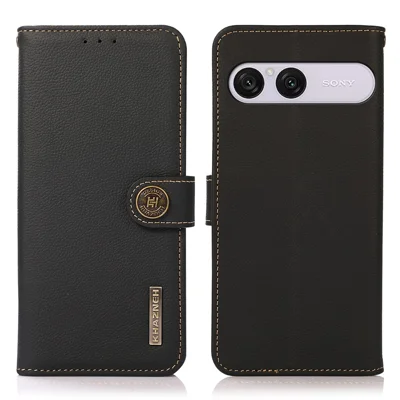 KHAZNEH Custodia per Sony Xperia 10 VIII in Vera Pelle di Mucca con Portafoglio e Protezione RFID - Nero
