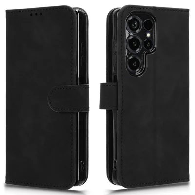 For Oukitel C66 Leather Case Skin Feel Anti Drop Wallet Stand Flip Phone Cover - Black