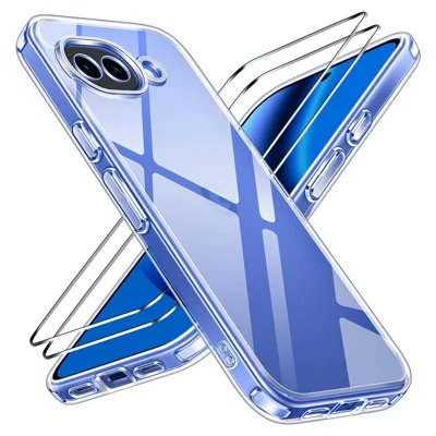 För Google Pixel 10a Skal TPU + Akryl Telefonhölle med 2 st Temprerat Glas Skärmskydd - Transparent