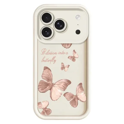 For iPhone 18 Pro  /  17 Pro TPU Case Butterfly Pattern Rubberized Phone Back Cover - White