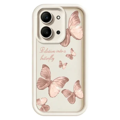 Coque TPU pour Xiaomi Redmi 15C 4G (Global) (171 mm) / Poco C85 4G (171 mm), motif papillon, revêtement antidérapant, protection arrière - Blanc