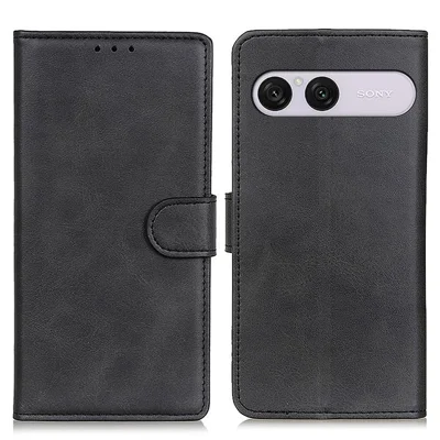 Cover per Sony Xperia 10 VIII con Porta Carte in Vera Pelle con Trama di Pelle di Mucca - Nero