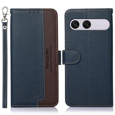 KHAZNEH per Sony Xperia 10 VIII Custodia con Portafoglio e Protezione RFID, Cover in Pelle PU con Texture Litchi e Cinturino - Blu