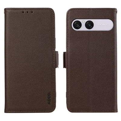 ABEEL per Sony Xperia 10 VIII Custodia in Pelle con Texture Litchi e Protezione RFID - Marrone