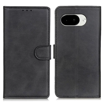 Til Google Pixel 11a Etui i kustrukturolie med læder, tegnebog og standfunktion - Sort
