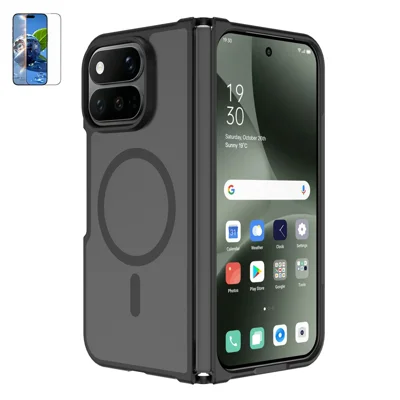 För Google Pixel 11 Pro Fold Magnetisk Mobilskal Matt Yta TPU PC Hållbar Skalskydd med Härdat Glas – Svart
