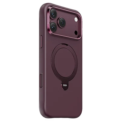 KEEPHONE ROVANA Serie til iPhone 18 Pro Max / 17 Pro Max Magnetisk Case med Roterende Støttefod i Flydende Silikone - Bordeaux