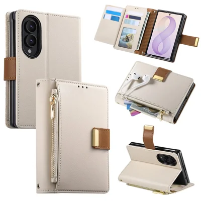 For Samsung Galaxy Z Fold8 Case Wallet Zipper Pocket Stand Folio Leather Phone Cover - White