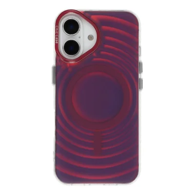 For iPhone 17 Magnetic Case Wave Texture Color-Changing PC + TPU Phone Cover - Cherry Red