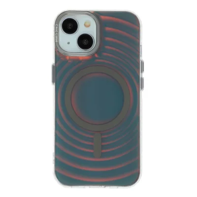 For iPhone 15 Magnetic Case Wave Texture Color-Changing PC + TPU Phone Cover - Black